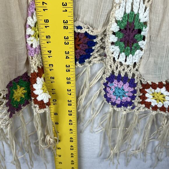 Kontrol Contemporary Vest Womens Open Front Top Size M Granny Square Trim - Picture 5 of 10